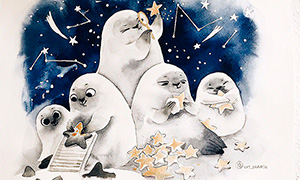 Звездные тюлени в иллюстрациях Kat_branch. От них веет зимой, сказкой и праздниками