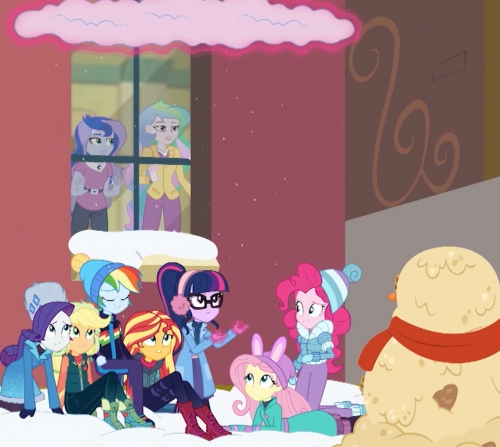 Equestria Girls Holiday Unwrapped, девочки прячутся от Селестии и Луны