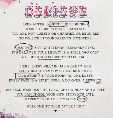 Текст приветствия, поступивших в школу Ever After High